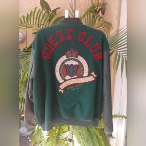 VTG 1982 GUESS Club Georges Marciano Green Wool Leather Varsity Style Jacket XXL